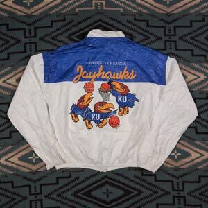 Vintage Kansas Jayhawks Tyvek Windbreaker Big 8 NCAA March Madness XL Cropped